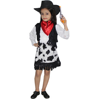                       Kaku Fancy Dresses Cow Girl Costume / Horse Riding Costume - Multicolor, For Girls                                              