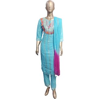 Women's Rayon Embroidered, Beautiful Kurta, Pant and Dupatta set.