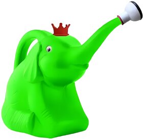 GARDEN DECO Elephant Design Plastic Green Water Can with Sprayer for Plants/Garden (Set of 1)