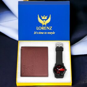 Lorenz Watch & Wallet Combo (Black,Brown)