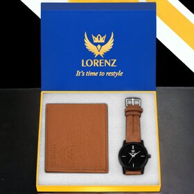 Lorenz Watch & Wallet Combo (Black,Tan)