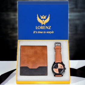 Lorenz Watch & Wallet Combo (Black,Tan)