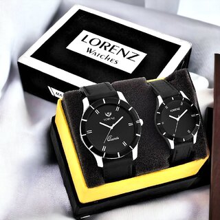                       Lorenz Black Color Analog Watch For Couple                                              