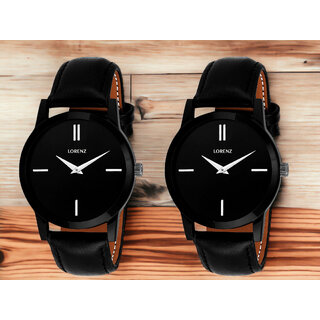                       Lorenz Slim Design Black Pack of 2 Watch Combo                                              