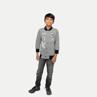                       Boys Grey Printed Sweat Buttoned Jacket                                              