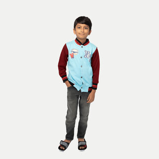                       Boys Aqua Blue Printed Sweat Buttoned Jacket                                              