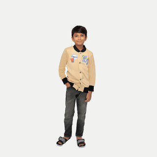                       Boys Beige Printed Sweat Buttoned Jacket                                              