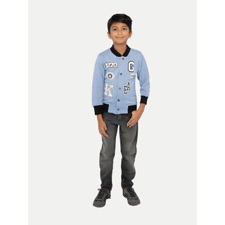                       Boys Heather Blue Printed Sweat Buttoned Jacket                                              
