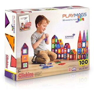 Playmags 100 Piece Value Set - Magnetic Tiles - For Kids ( 3+Years)