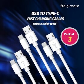 Digimate Pack of 3 USB to Type-C Fast Charging Cables  1 Meter, 6A High-Speed