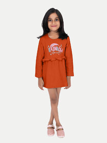 Girls Orange Printed Sweat Frock