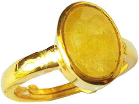 Natural And Certified Yellow Sapphire Gold Plated Adjustable Ring