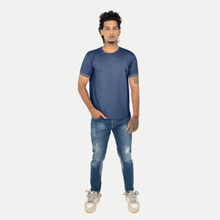                       Mens Contrast Banded Sleeve Navy T-shirts                                              