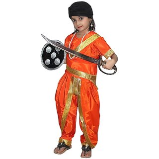                       Kaku Fancy Dresses National Hero Jhasi Ki Rani Fancy Dress For Girls  Freedom Fighter Rani Laxmi Bai Costume                                              
