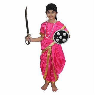                       Kaku Fancy Dresses National Hero Jhasi Ki Rani Fancy Dress For Girls  Freedom Fighter Rani Laxmi Bai Costume                                              