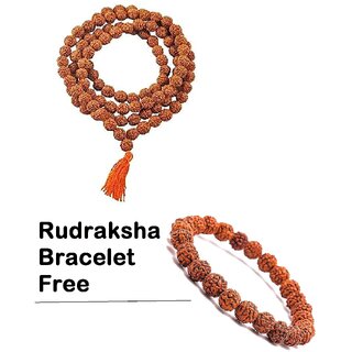                       Rudarksha Mala Beads 5 mukhi With Rudraksha Braclet For men  Women                                              