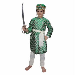                       Kaku Fancy Dresses The Great Mughal King Akbar Costume/ Indian Historical Character Costume - Green, For Boys                                              
