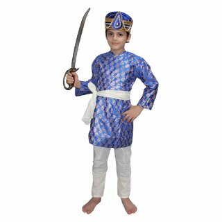                       Kaku Fancy Dresses The Great Mughal King Akbar Costume / Indian Historical Character Costume - Blue, For Boys                                              