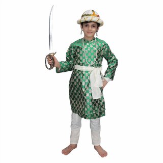                       Kaku Fancy Dresses Tipu Sultan Costume / Indian Historical Character Costume - Green, For Boys                                              
