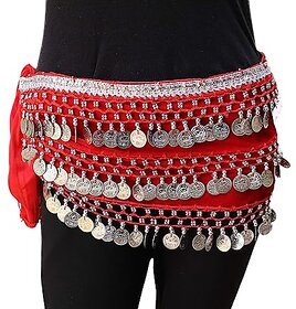 Kaku Fancy Dresses Red Silver Sanil Belly Belt for Western Belly Dance - Red  Silver, Free Size, for Girls