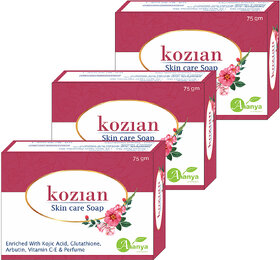 Kozian skin care kojic acid palmitate arbutin vitamin C and vitamin E face body bathing soap 75gmX3