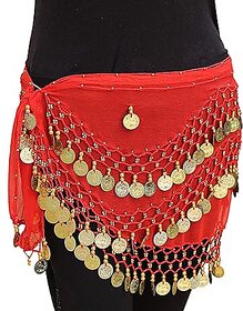 Kaku Fancy Dresses Red Golden Lehariya Belly Belt for Western Belly Dance - Red  Golden, Free Size, for Girls