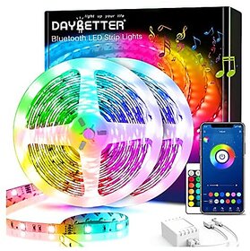 Daybetter App Control Timer Schedule Smart Bluetooth 5050 Rgb Led Music Strip Lights Kits With Remote (60Ft 2 Rolls Of 30Ft)