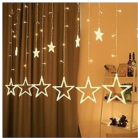 Daybetter Star Curtain Lights 12 Stars138 String Led Light 2.5 Meter For Christmas Decoration-Strip Homeled Light For Party Birthday Valentine Room Decor-Christmas (Warm White) Tar-H1