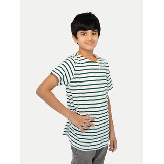                       Boys Off white  Crew neck Striped T-shirt                                              