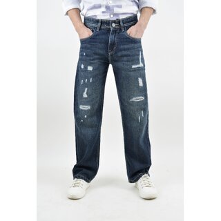                       Micro Damaged Straight Fit Jeans                                              