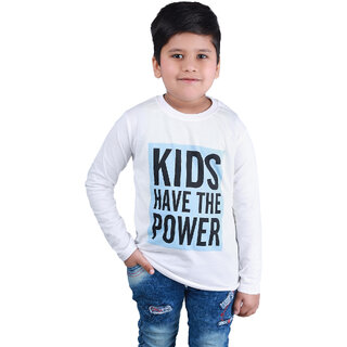 Kid Kupboard Cotton Boys T-Shirt, White, Full-Sleeves, Crew Neck, 6-7 Years KIDS6048