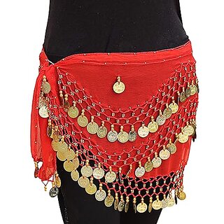                       Kaku Fancy Dresses Red Golden Lehariya Belly Belt for Western Belly Dance - Red  Golden, Free Size, for Girls                                              