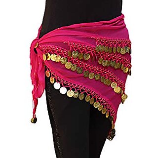                       Kaku Fancy Dresses Magenta Golden Triangle Belly Belt for Western Belly Dance - Magenta  Golden, Free Size, for Girls                                              