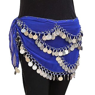                       Kaku Fancy Dresses Blue Silver Belly Belt for Western Belly Dance - Blue  Silver, Free Size, for Girls                                              