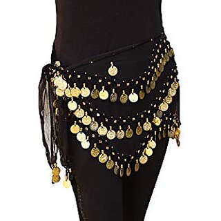                       Kaku Fancy Dresses Black Golden Belly Belt for Western Belly Dance - Black  Golden, Free Size, for Girls                                              