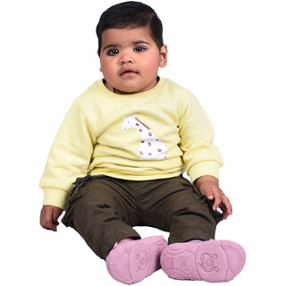                       Kid Kupboard Cotton Baby Girls Sweatshirt, Light Yellow, Full-Sleeves, Round Neck, 9-12 Months KIDS6059                                              