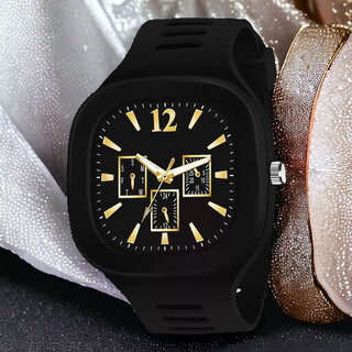                       Lorenz Stylish Square Black Dial Smooth Silicon Strap Addi Stylish Designer Analog Watch- Black                                              