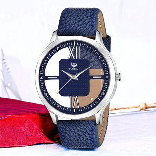                      Lorenz Blue Leather Strap & Transparent Stylish Dial Analogue Watch For Men                                              