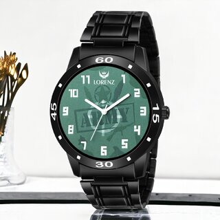                       Lorenz Green Army Dial Black Chain Wrist Watch For Men|Watch For Boys                                              