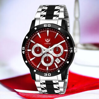                       Lorenz Two Tone Chain & Red Dial Watch For Men | Watch For Boys                                              