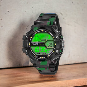 Lorenz Army Camouflage Green-Black Strap & Digital Multicolor Dial Watch For Men | Watch For Boys