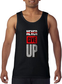 Code Yellow Men Black Never Give Up Printed Sleeveless Gym Vest