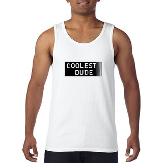                       Code Yellow Men White Coolest Dude Printed Sleeveless Gym Vest                                              