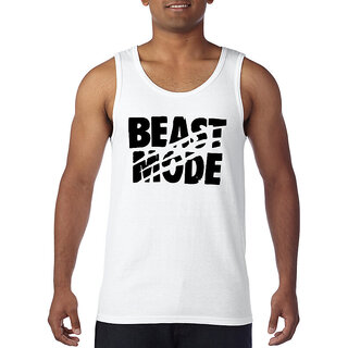                       Code Yellow Men White Beast Mode Printed Sleeveless Gym Vest                                              