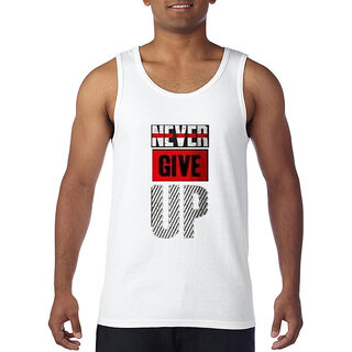                       Code Yellow Men White Never Give Up Printed Sleeveless Gym Vest                                              