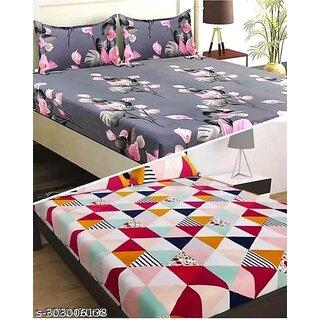                       Home Crown 210 TC Indian Glace Cotton 2 Bedsheet (90 x100 ) + 4 King Size Pillow Cover (20 x 30)                                              
