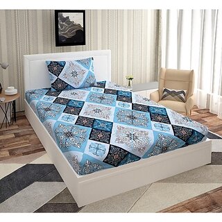 Homeberry Sku Blue Abstract Design Single Bedsheet with Single Pillow Cover
