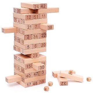                       Wooden Brown Building Blocks Educational Game Jenga (Zenga) Toy 54+4 Pcs Tumbling Tower Game                                              