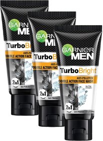 Garnier Men Turbo Bright Double Action Face Wash - 50g (Pack Of 3)