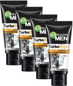 Garnier Men Turbo Bright Double Action Face Wash - 50g (Pack Of 4)